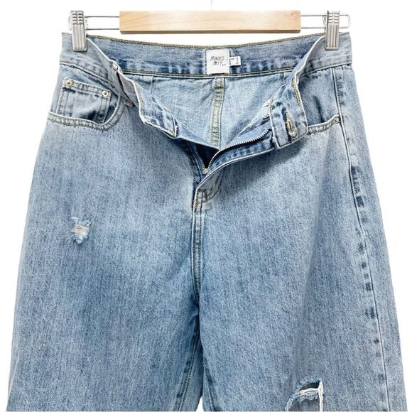 Princess Polly Wide Leg Distressed Raw Hem Cropped Jeans Medium Wash Size 6 - Picture 5 of 10
